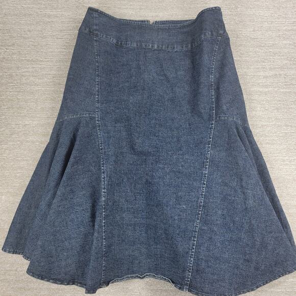 VTG Powerline Denim Skirt Size 8 Blue Dark‎ Wash Flounce Flared Mermaid Rodeo - Picture 1 of 11